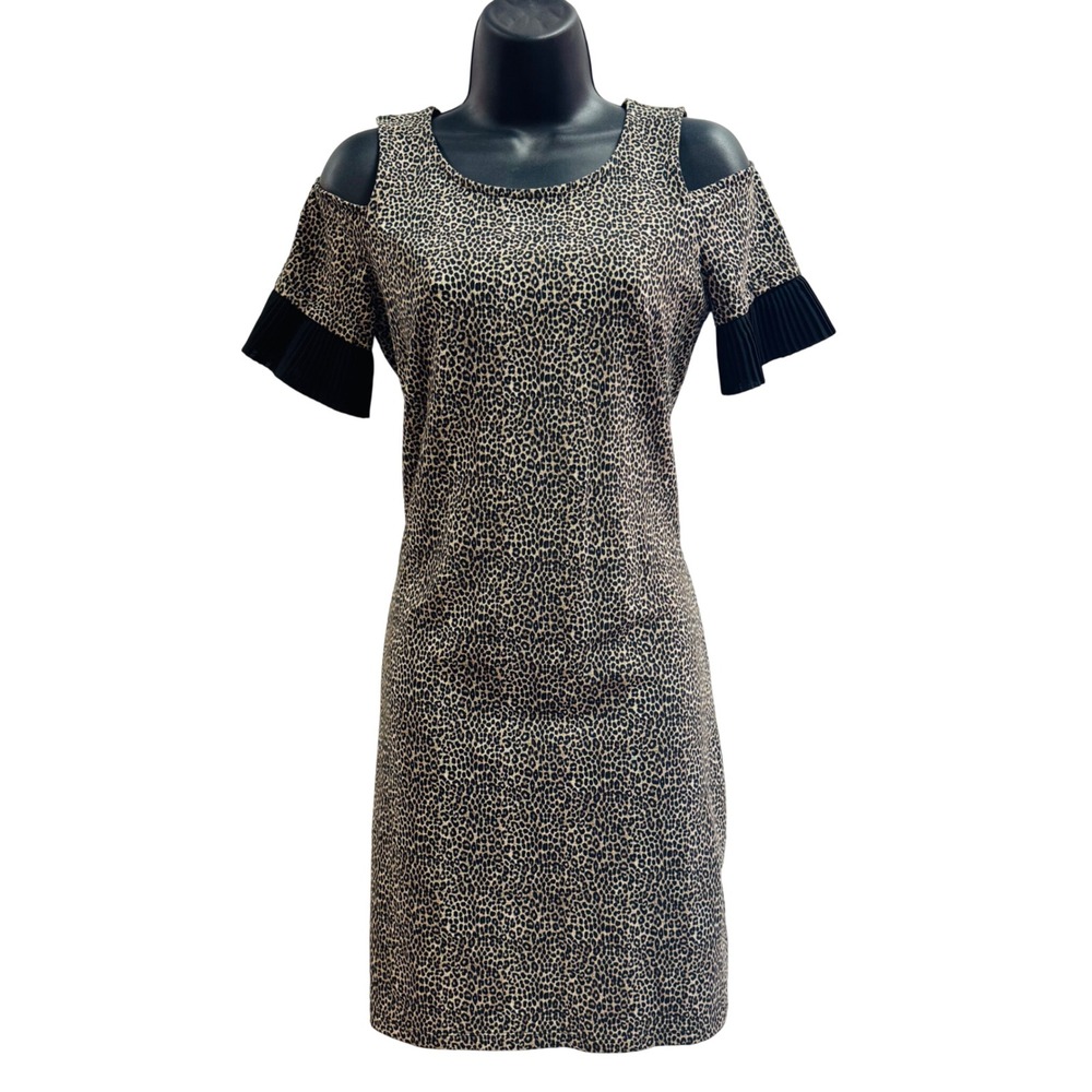 Michael Kors Leopard‎ Print Cold Shoulder Sheath Dress Small  Ruffle Sleeve